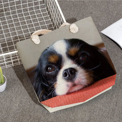 Charles Spaniel Dog Print Handbags Thick Rope Shoulder Bag
