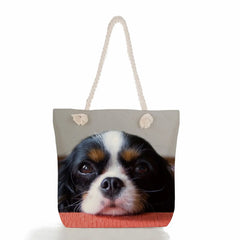 Charles Spaniel Dog Print Handbags Thick Rope Shoulder Bag