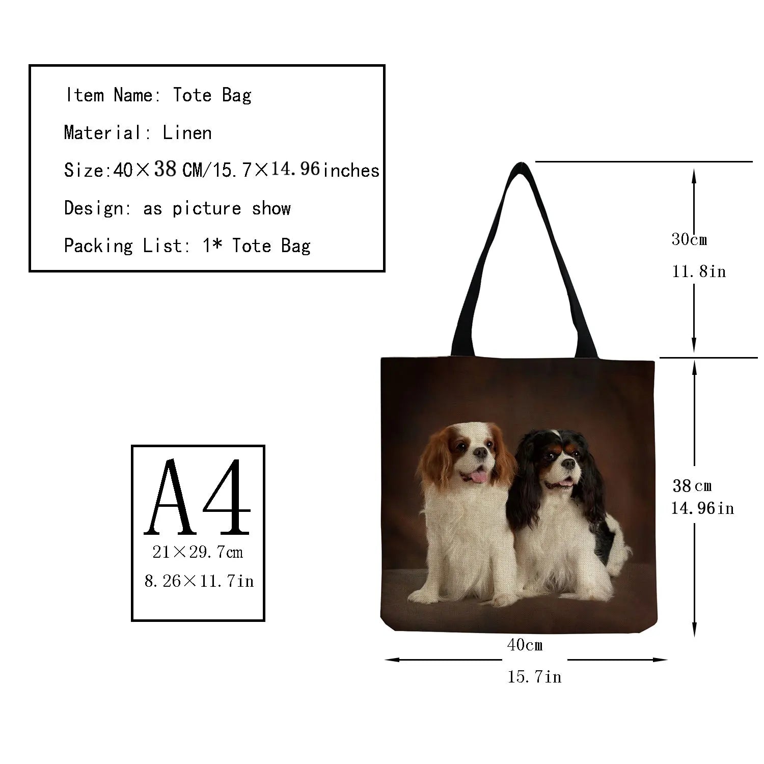 Charles Spaniel Dog Print Women Handbag Tote Large Capacity Shoulder Bags