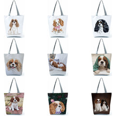 Charles Spaniel Dog Print Tote Shoulder Bag - Large Capacity Shopping Bag