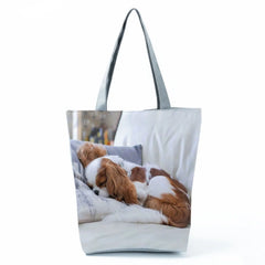 Charles Spaniel Dog Print Tote Shoulder Bag - Large Capacity Shopping Bag