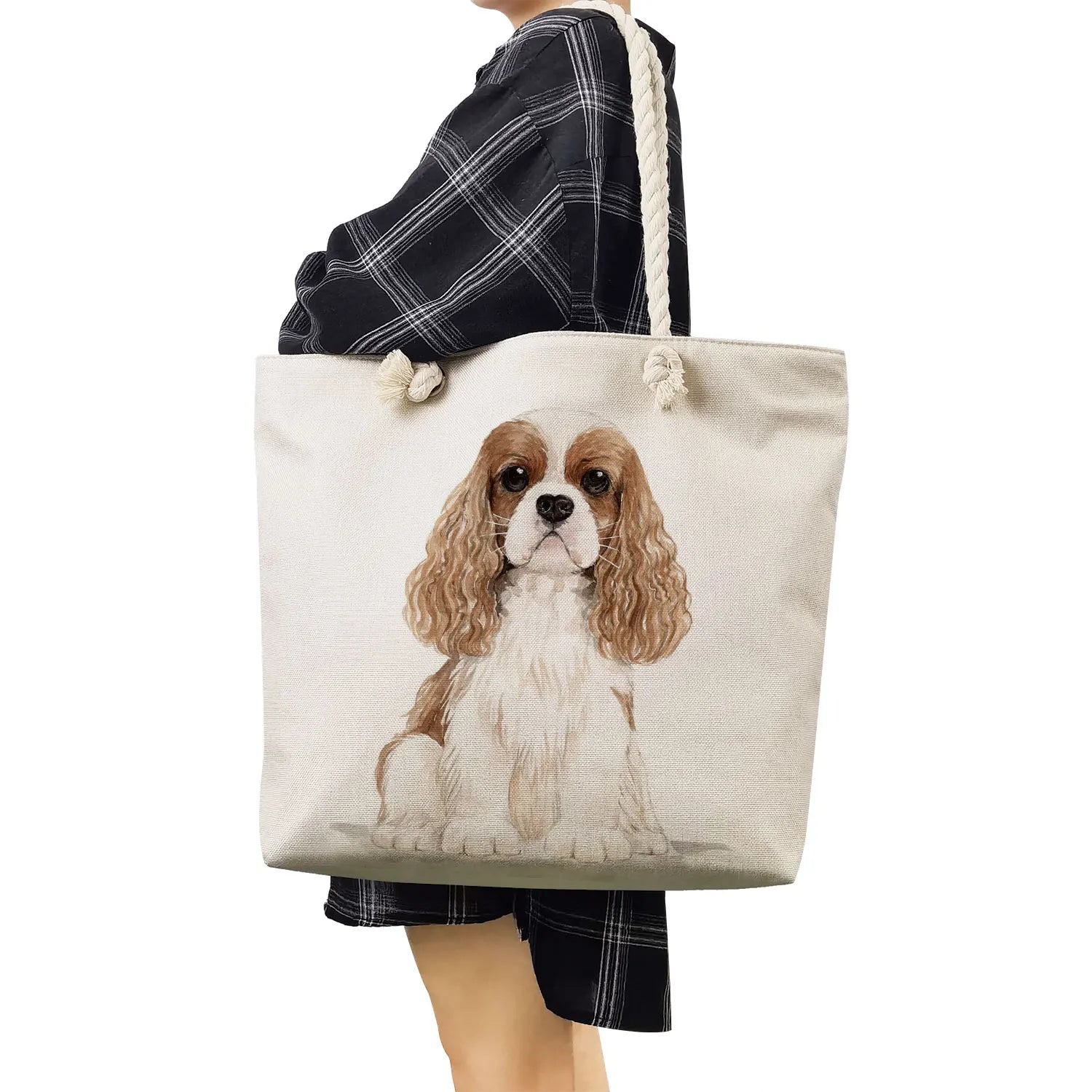 Charles Spaniel Dog Women Handbags Eco Reusable Shoulder Bags Large Capacity