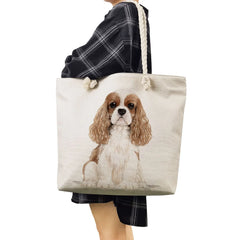 Charles Spaniel Dog Women Handbags Eco Reusable Shoulder Bags Large Capacity