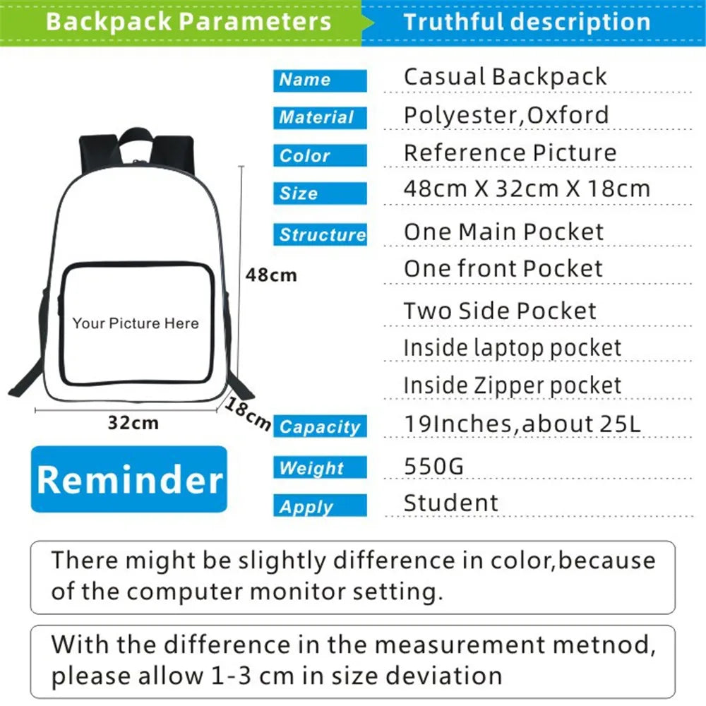 Charli Damelio Backpack Large Capacity School Bag 3D Printing Mochila