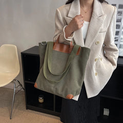 Large Capacity Canvas Bag Women Portable Shoulder Bag Solid Travel Handbag