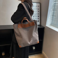 Large Capacity Canvas Bag Women Portable Shoulder Bag Solid Travel Handbag