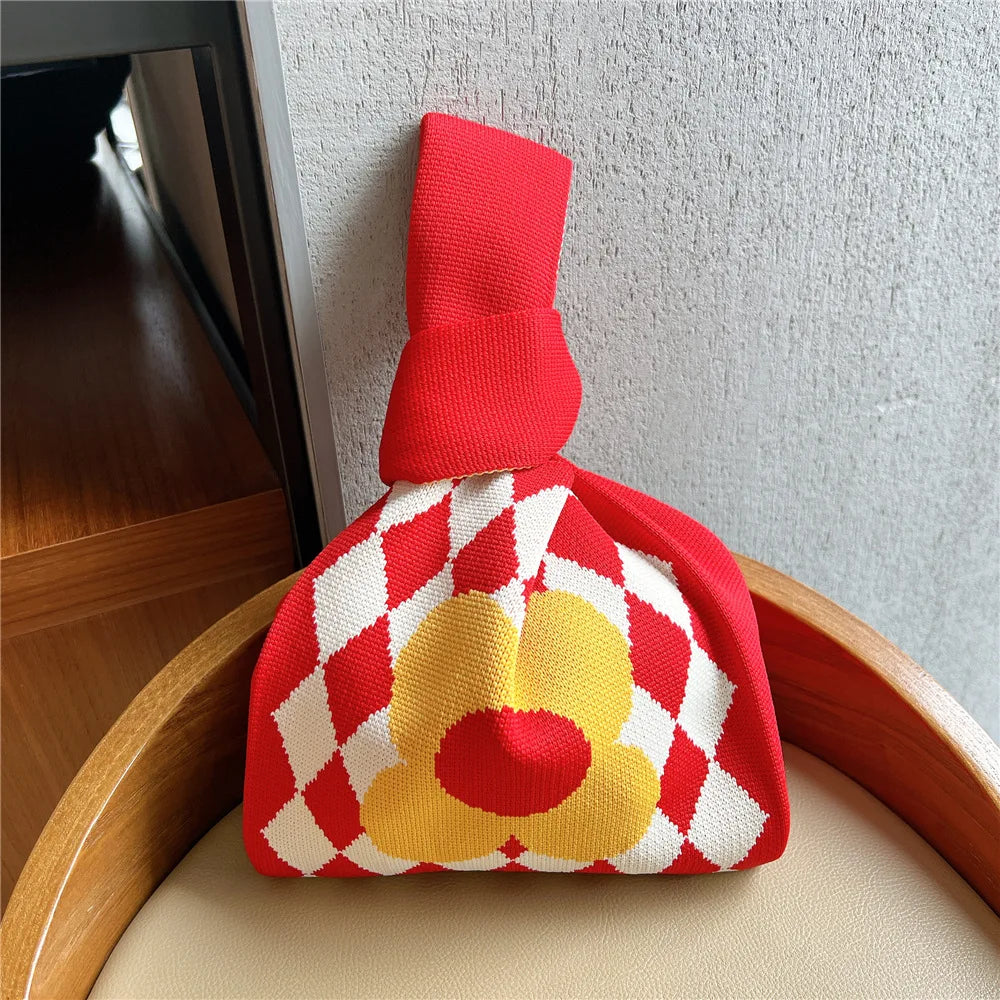 Checker Blocking Minority Knitted Handbag Women Spring Autumn Winter Shoulder Wo