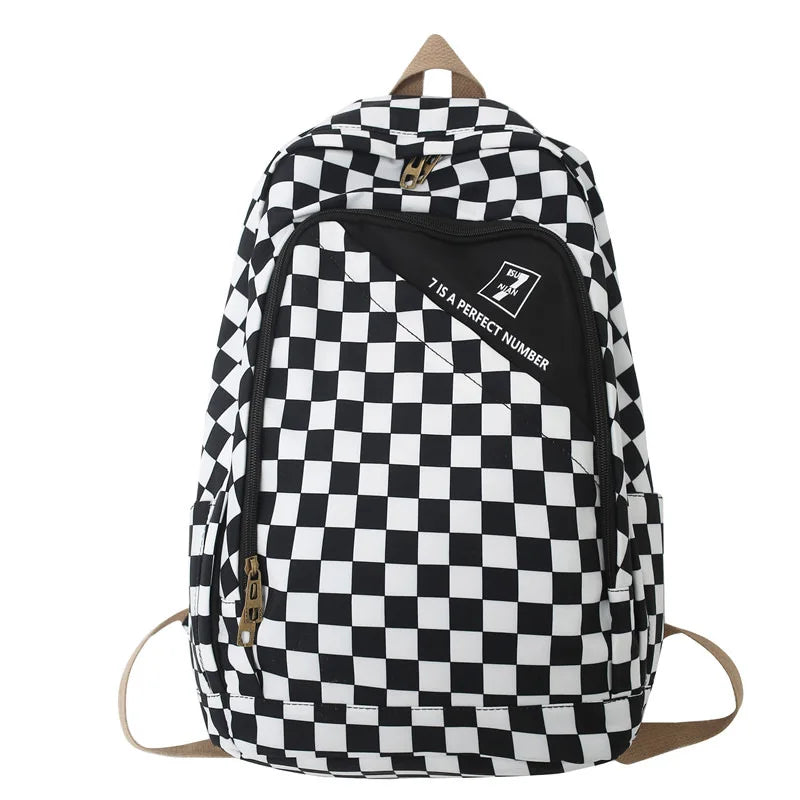 Checkerboard Backpack For Women School Bags Men Travel Rucksack Boy Girl