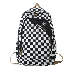 Checkerboard Backpack For Women School Bags Men Travel Rucksack Boy Girl