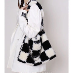 Soft Plush Shoulder Bag Faux Fur Chain Handbags Female Tote Bags