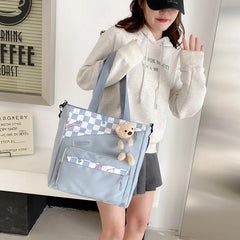 Checkerboard Large-capacity Women's Bag Spring Bear Shoulder Bag