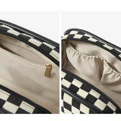 Checkerboard Plaid Cosmetic Bag Double Zipper Toiletry Bag