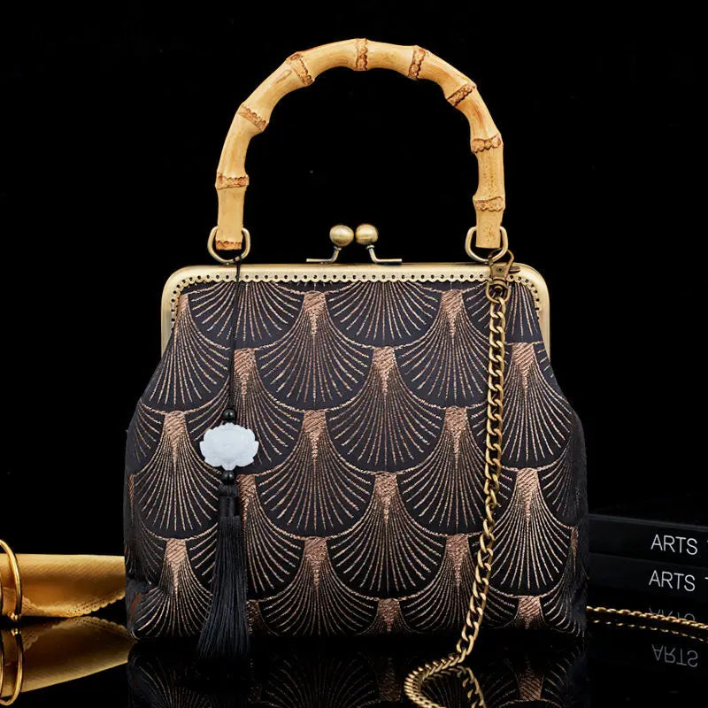 Vintage Fringe Wood Hand Shell Crossbody Bag Women's Handbags