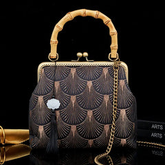 Vintage Fringe Wood Hand Shell Crossbody Bag Women's Handbags