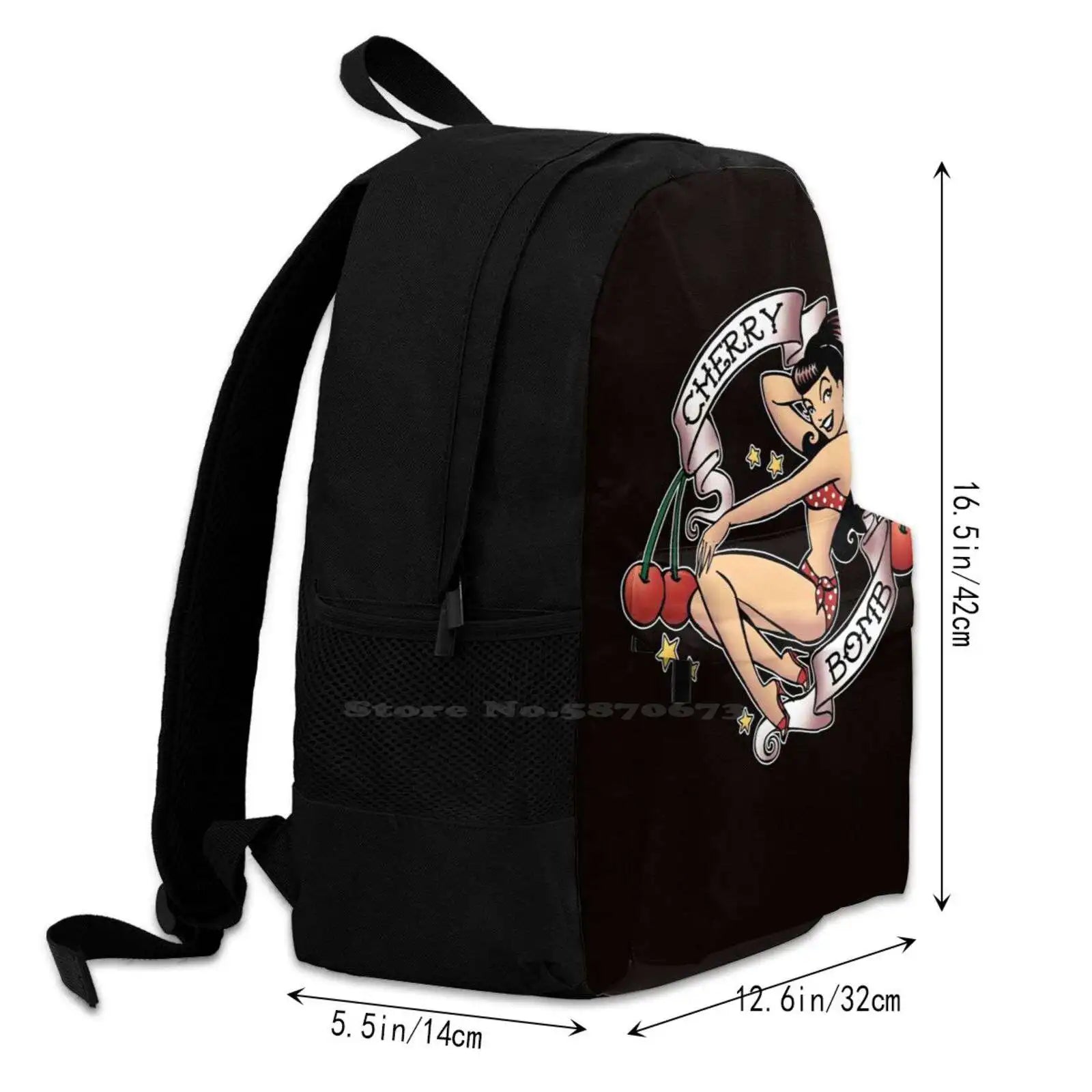 Cherry Bomb Bag Backpack Retro Pinup Girl Tattoo