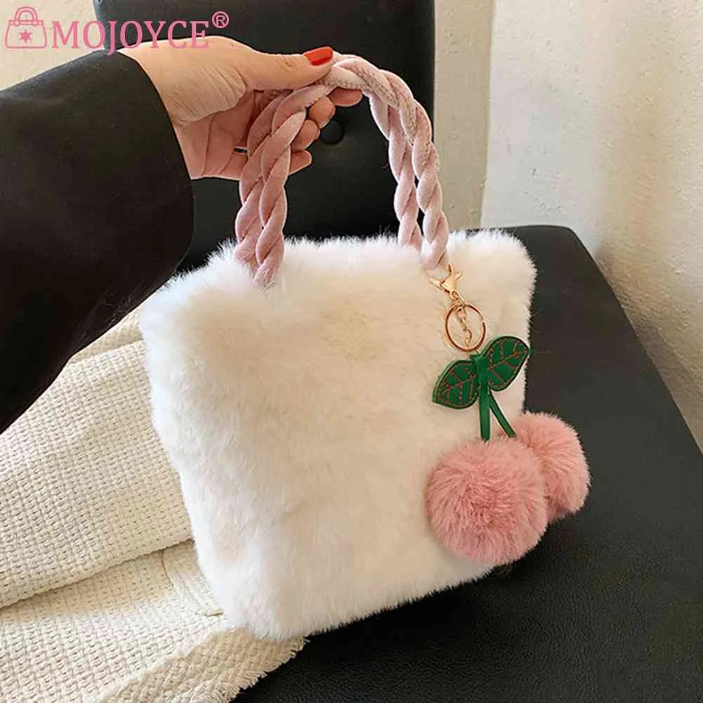 Cherry Crossbody Bag Plush Underarm Bag Chain Casual Portable Soft Warm