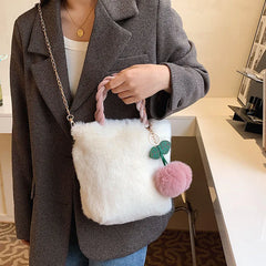 Cherry Girl Plush Ladies Handbag Winter Plush Chain Bag