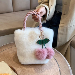 Cherry Girl Plush Ladies Handbag Winter Plush Chain Bag