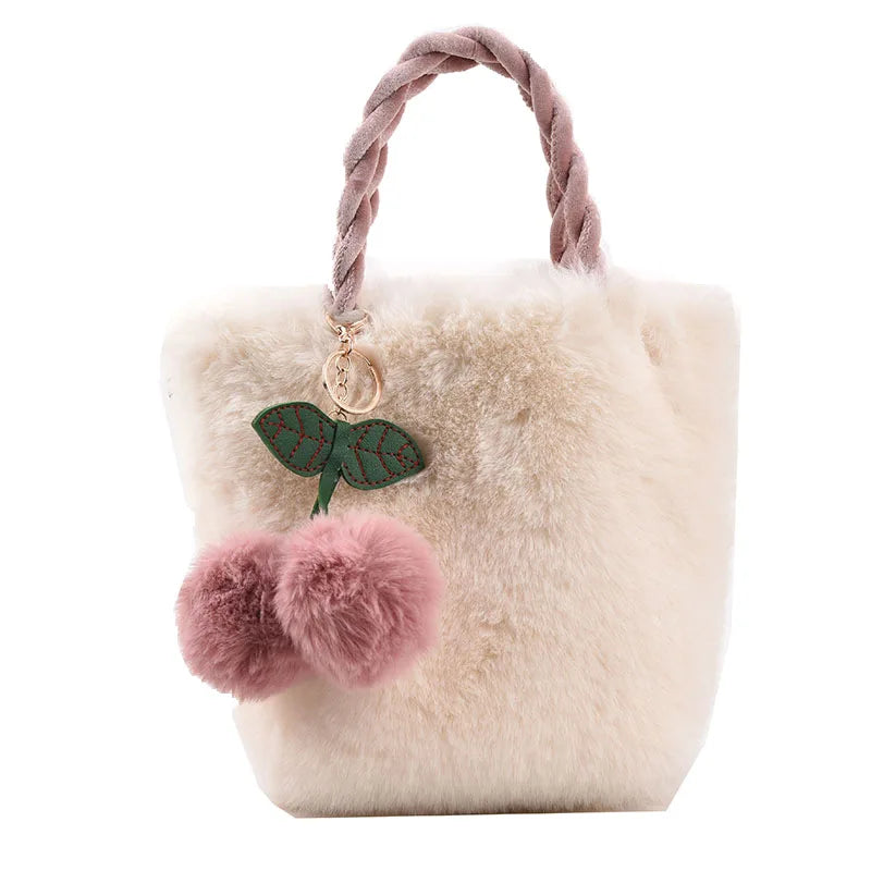 Cherry Girl Plush Ladies Handbag Winter Plush Chain Bag