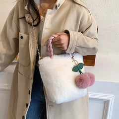 Cherry Plush Woven Handbag Sweet Chain Girls Shoulder Bag