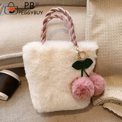 Cherry Plush Women Handbag Chain Casual Portable Lightweight