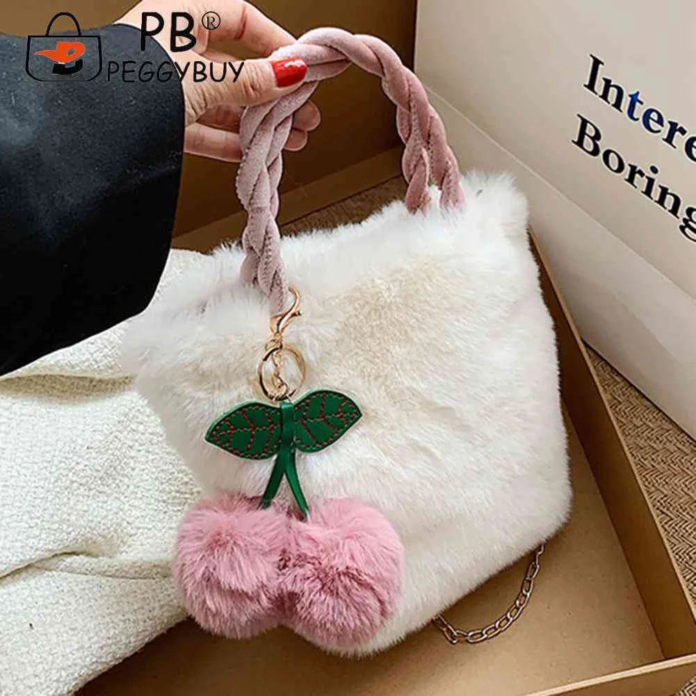 Cherry Plush Women Handbag Chain Casual Portable Lightweight
