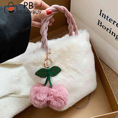 Cherry Plush Women Handbag Chain Casual Portable Lightweight