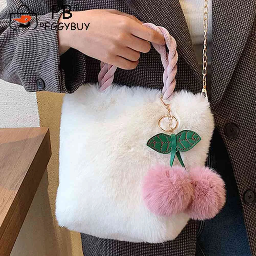 Cherry Plush Women Handbag Chain Casual Portable Lightweight