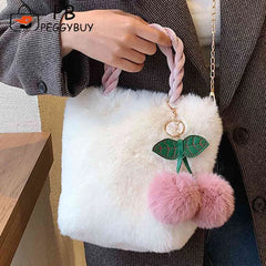 Cherry Plush Women Handbag Chain Casual Portable Lightweight