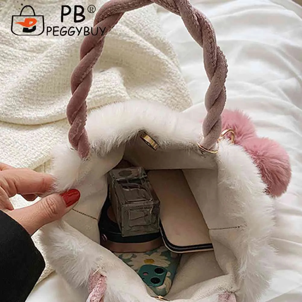 Cherry Plush Women Handbag Chain Casual Portable Lightweight