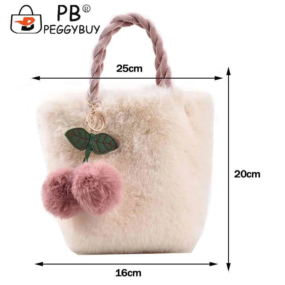 Cherry Plush Women Handbag Chain Casual Portable Lightweight