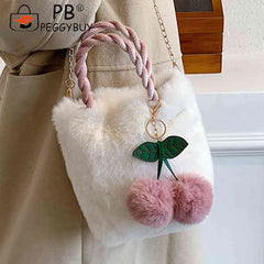 Cherry Plush Women Handbag Chain Casual Portable Lightweight