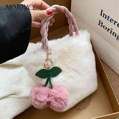 Cherry Handbags Plush Chain Portable Soft Warm Lightweight