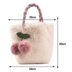 Cherry Plush Women Handbag Chain Casual Portable Lightweight