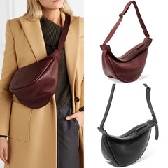 Half Moon PU Leather Chest Bag for Women Wine Red Soft