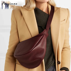 Half Moon PU Leather Chest Bag for Women Wine Red Soft
