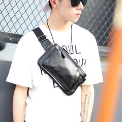 Men's PU Leather Chest Bag Waterproof Military Waist Pouch