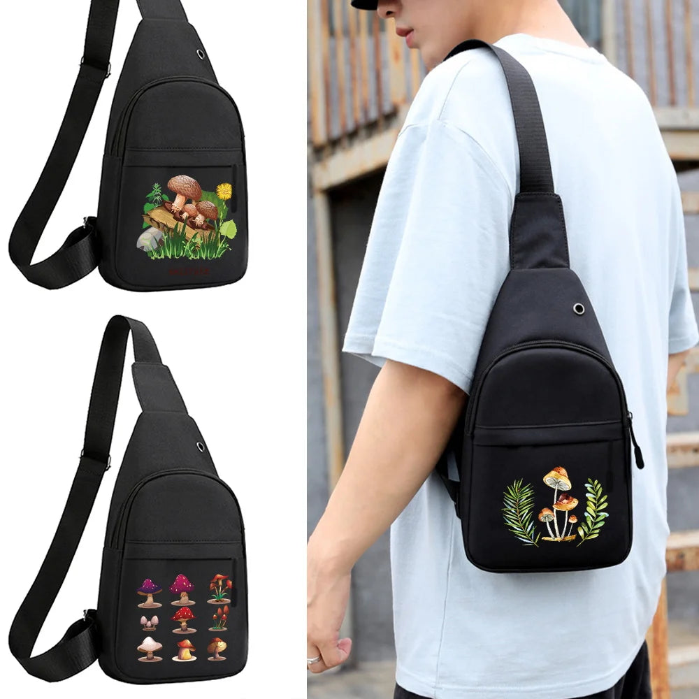 Canvas Chest Pack Crossbody Bag Mushroom Print Mini Bag