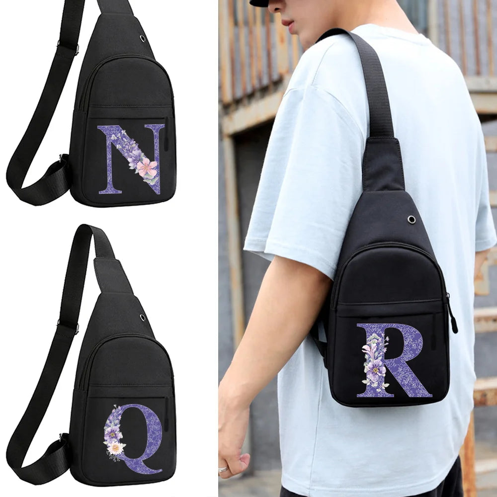 Purple Floral Letter Print Waist Bag Women's Chest Pack Travel Hip Bum Bag