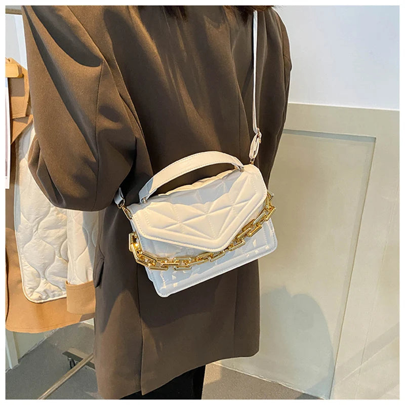 Women's Square Chains Crossbody Bag PU Leather Shoulder Purse