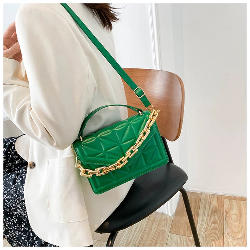 Women's Square Chains Crossbody Bag PU Leather Shoulder Purse