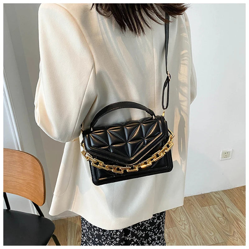 Women's Square Chains Crossbody Bag PU Leather Shoulder Purse