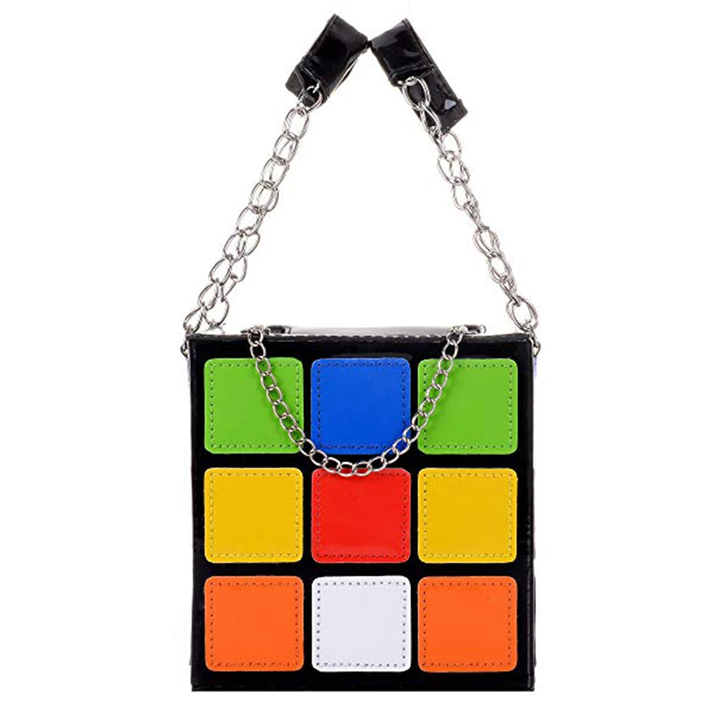 Cubic Shape Women Handbags Chains Totes Pu Leather Messenger Bag