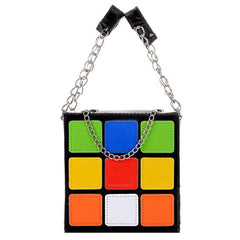 Cubic Shape Women Handbags Chains Totes Pu Leather Messenger Bag
