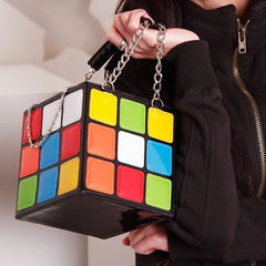 Cubic Shape Women Handbags Chains Totes Pu Leather Messenger Bag
