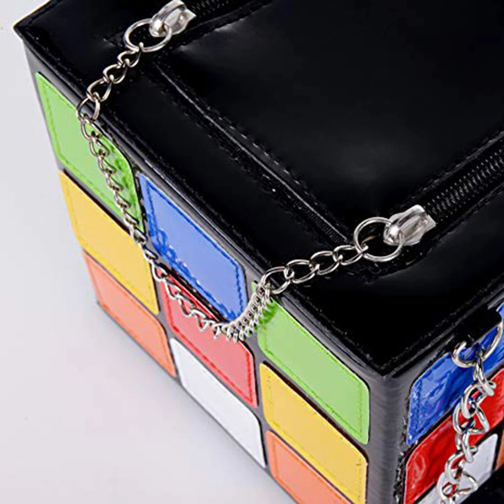 Cubic Shape Women Handbags Chains Totes Pu Leather Messenger Bag