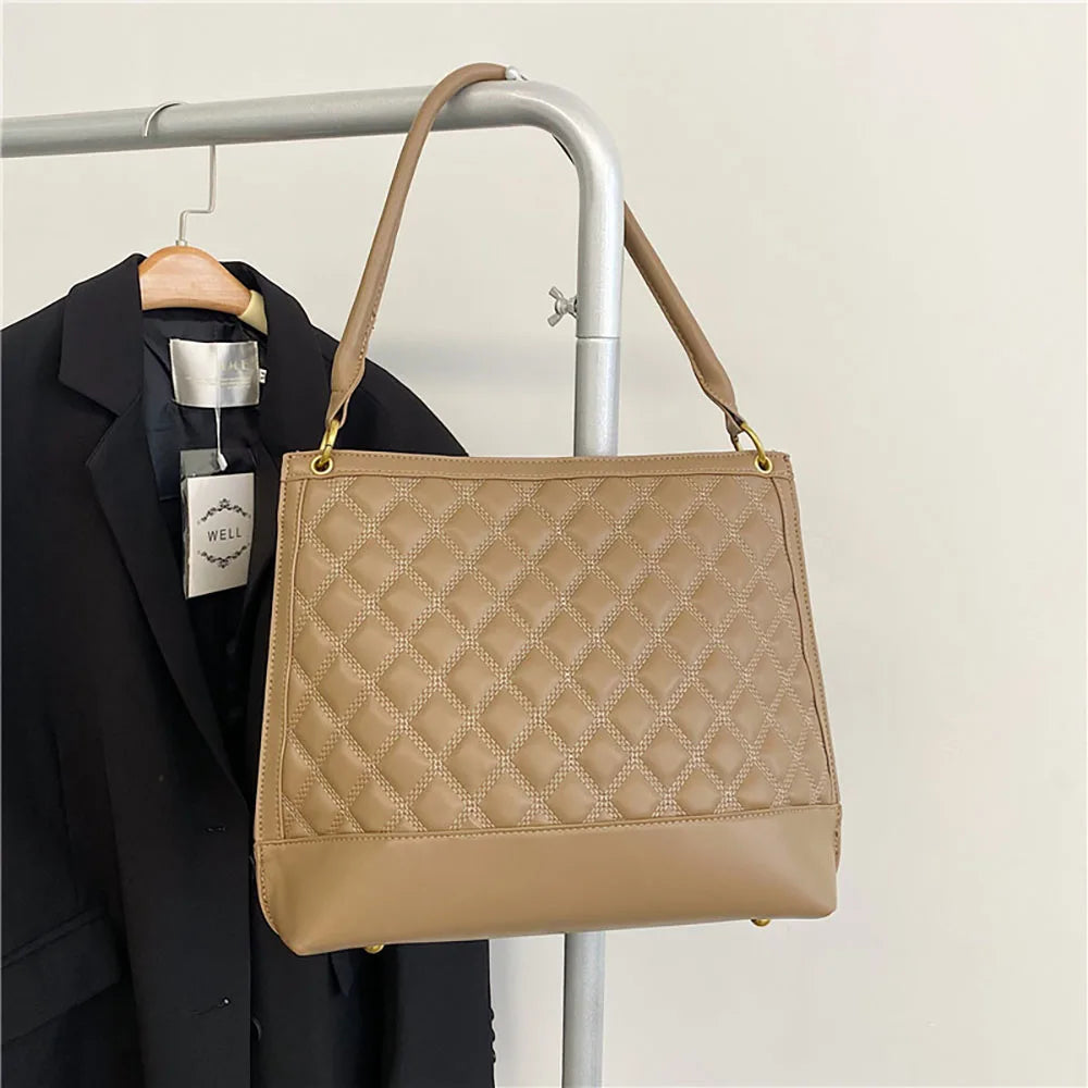Plaid Diamond Bucket Bag Women Shoulder Bag Large Capacity Tote Crossbody