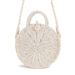 Vintage Rattan Woven Round Handbag Retro Straw Knitted Messenger Bag