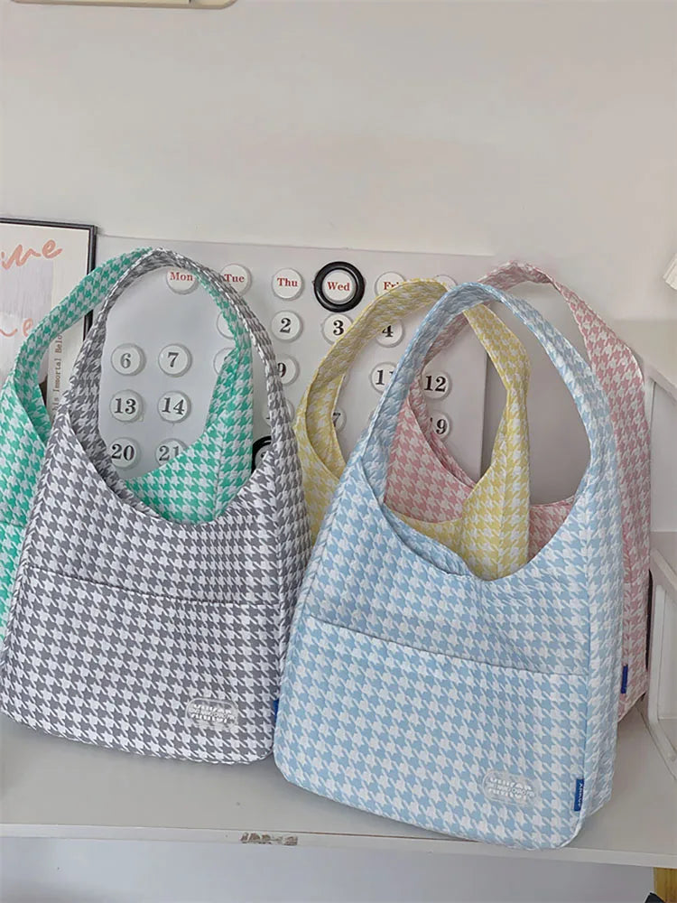Houndstooth Plaid Shoulder Bag Harajuku Style Candy Handbags
