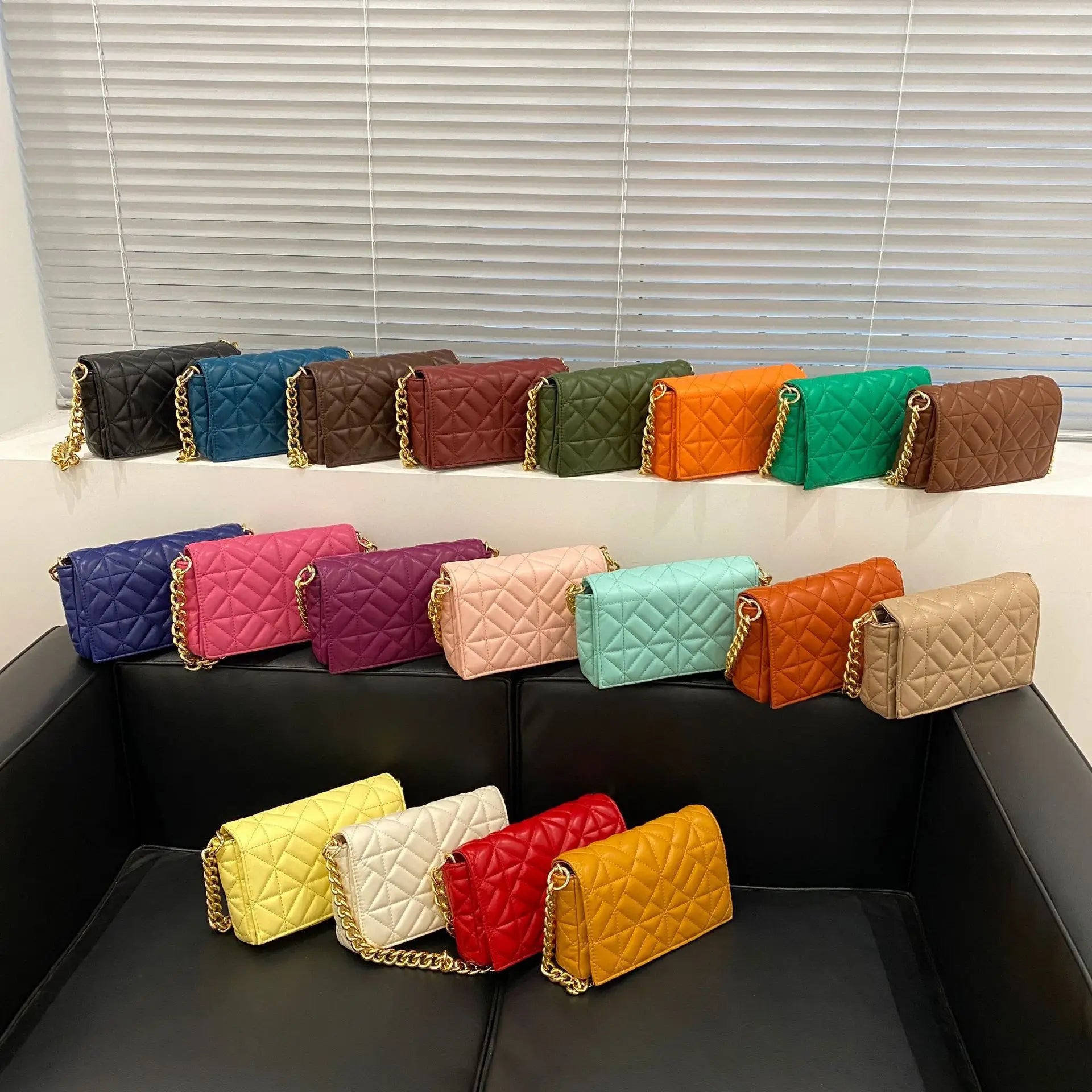 Green Shoulder Bag Small Flap Metal Chain Soft PU Handbags Women Bags